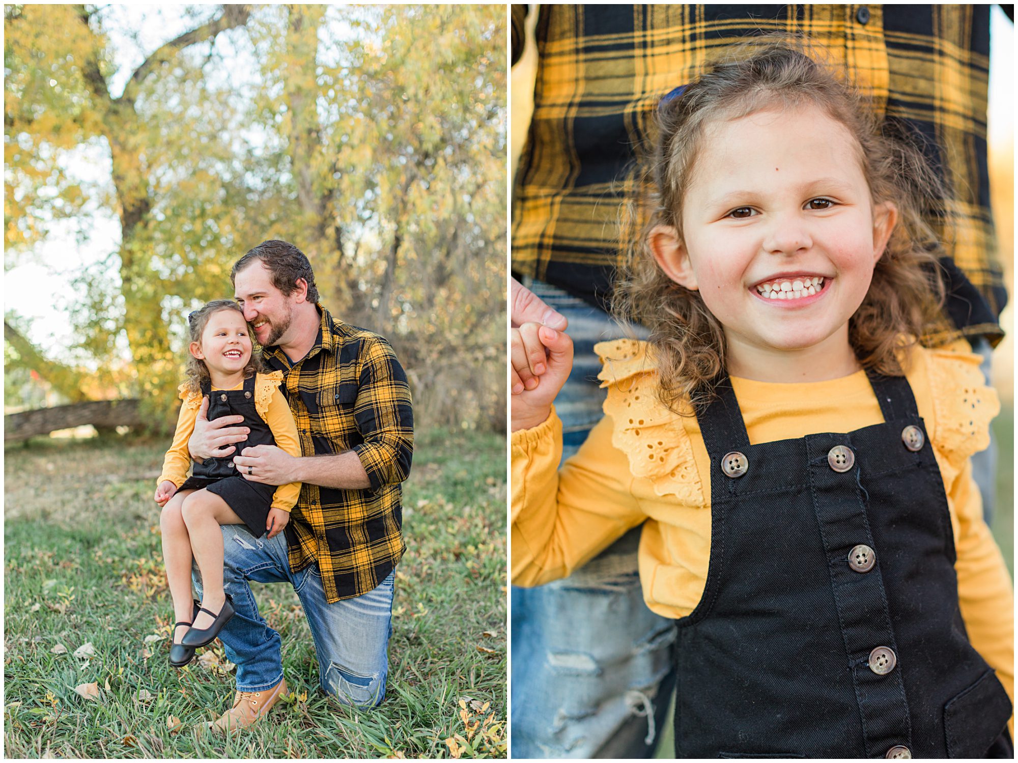 A father smiles tenderly at his young daughter during their family mini session at Thomas Reservoir