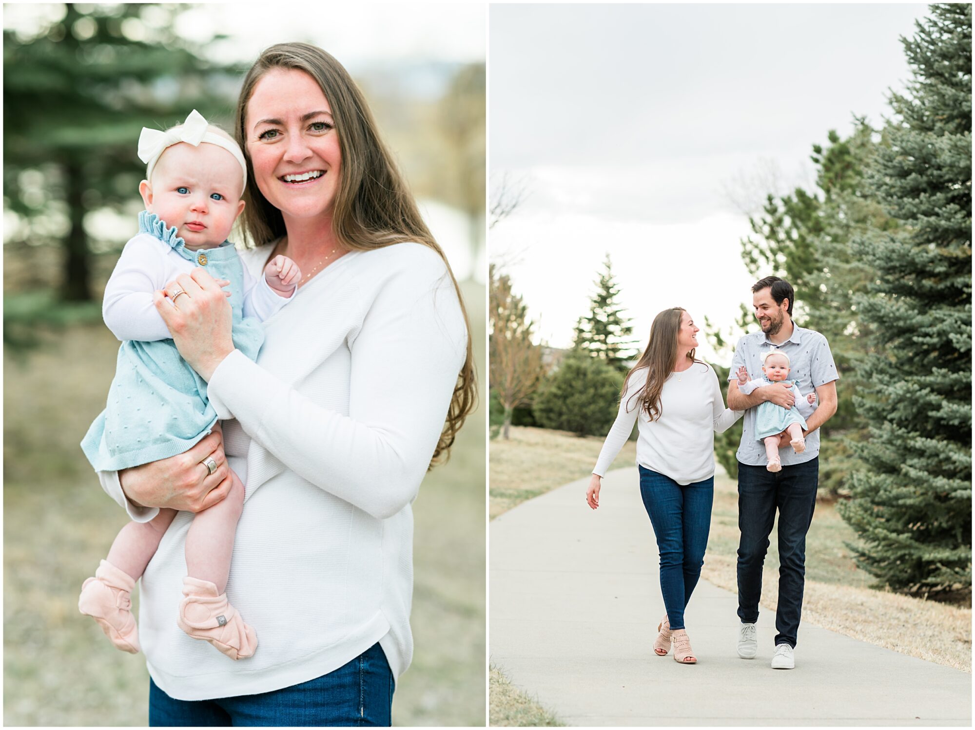 A photo of a mother and her baby girl smiling at the camera captured during their family session with Theresa Pelser Photography