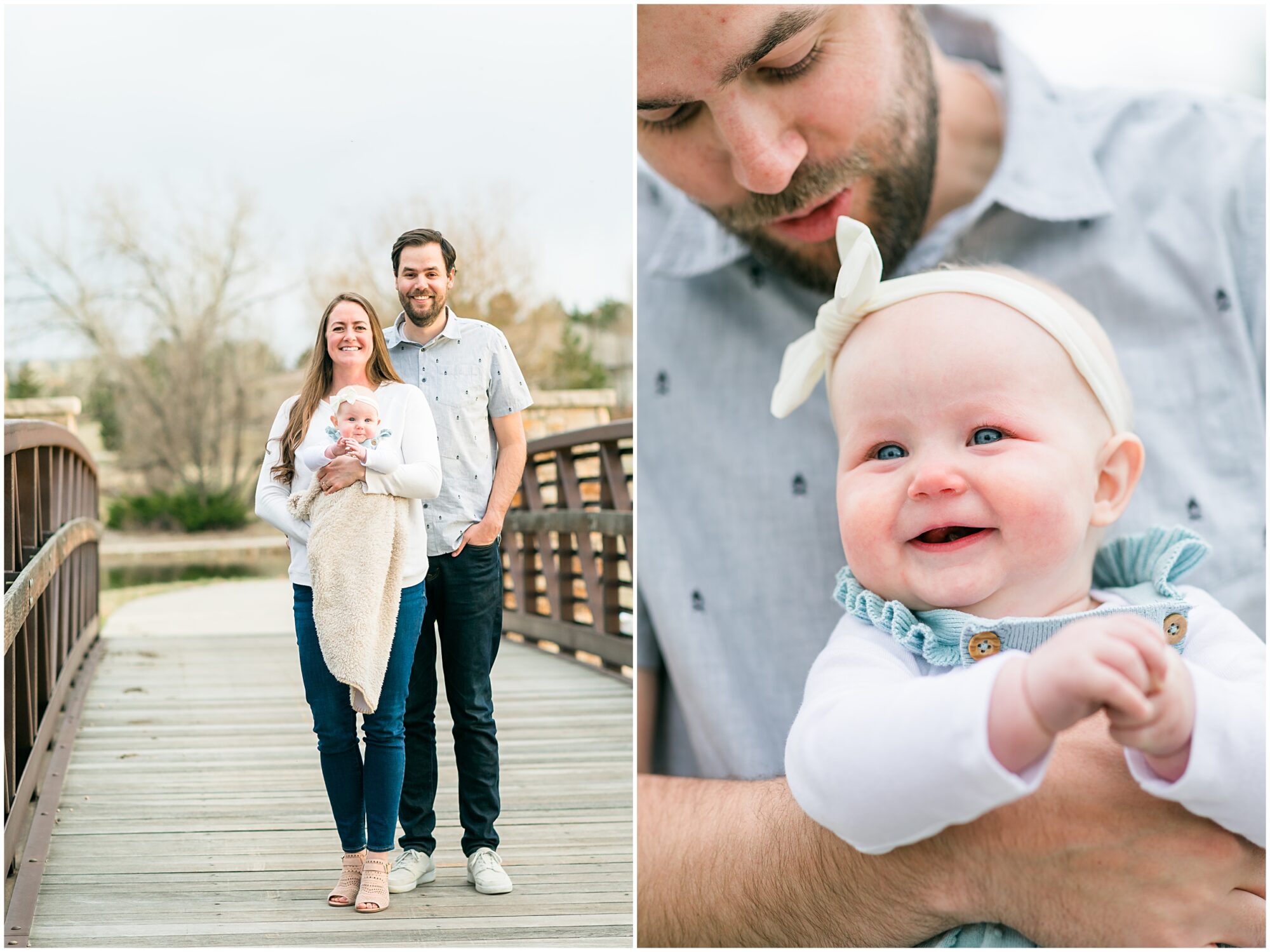 A baby girl laughs off camera during a family session with Theresa Pelser Photography