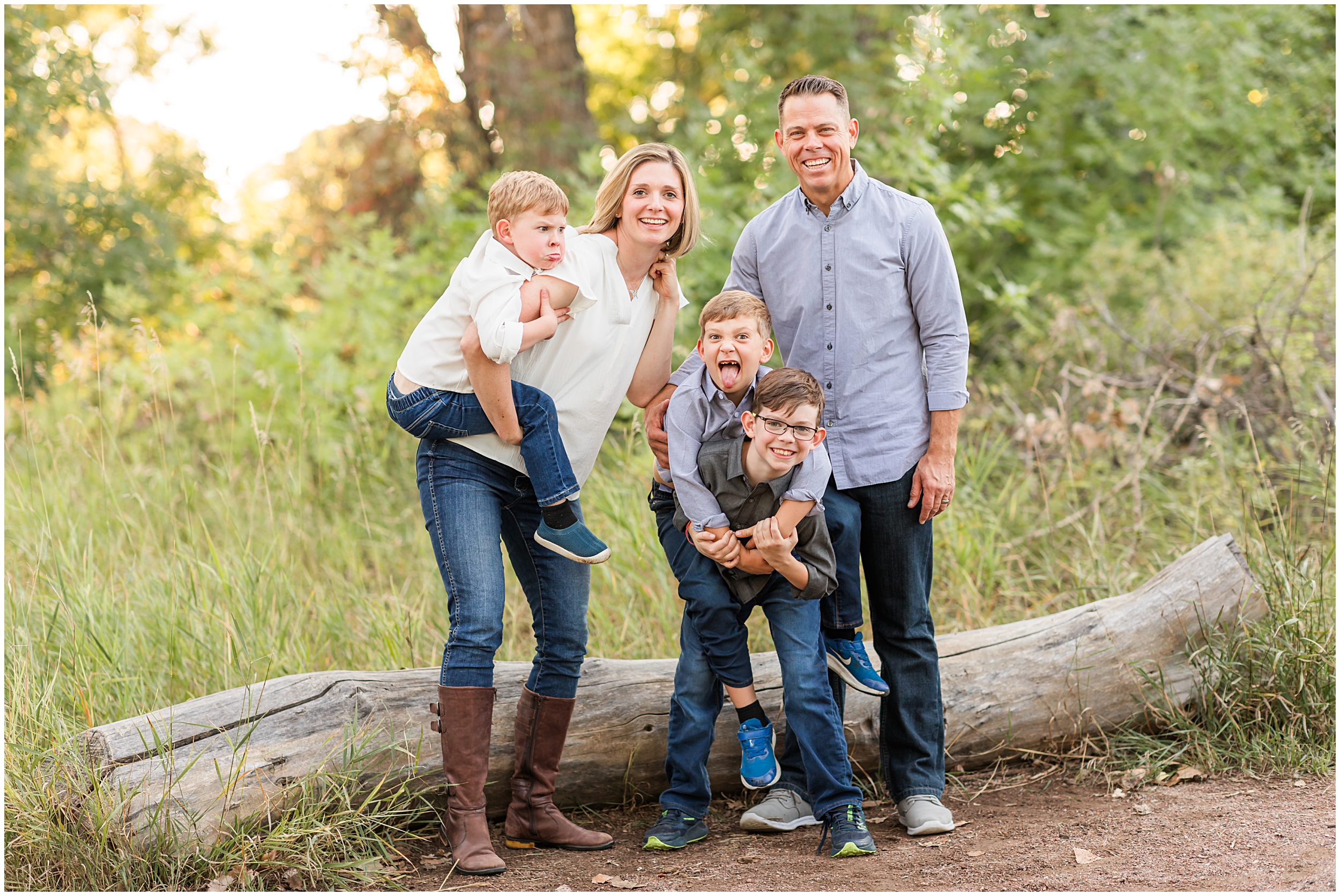 Family of five at McKay Lake, taken by Erie family photographer Theresa Pelser during their mini family session